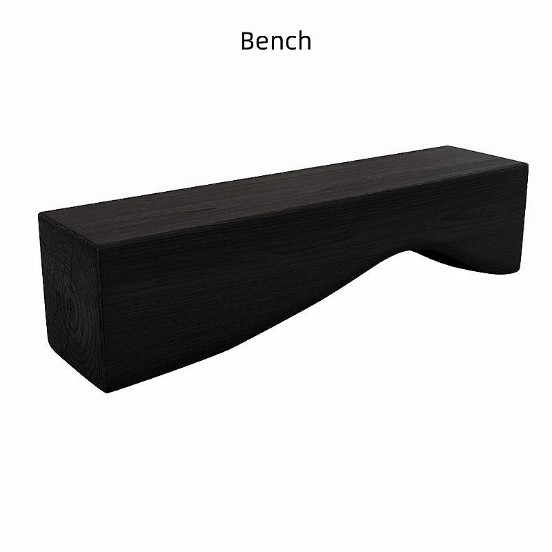 Modern Chinese Wabi Sabi Carbonized Black Solid Wood Tea Ceremony Table With Stools Modern Chinese Wabi Sabi Carbonized Black Solid Wood Tea Ceremony Table With Stools