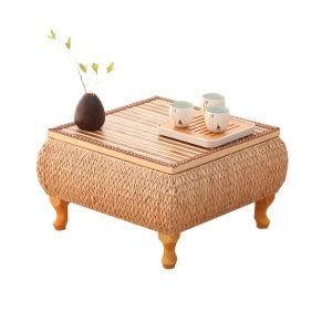 Small Traditional Japanese Style Rattan Woven Tea Table Furniture With Chairs