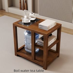 Carved Chinese Solid Wood Arc Kung Fu Tea Ceremony Table With Chairs