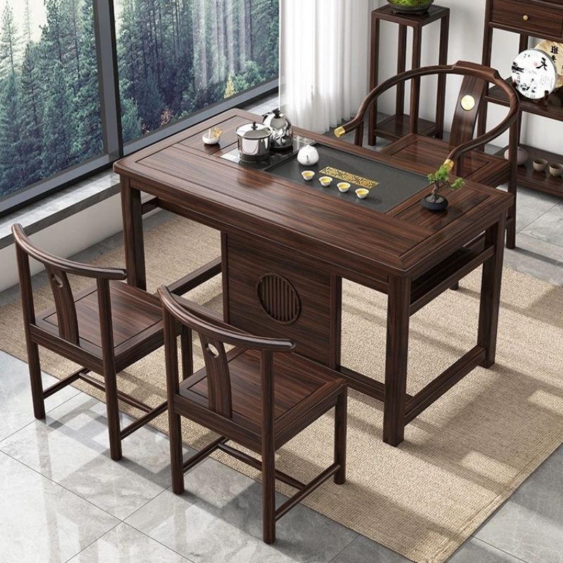 Anttique Small Chinese Ebony Wood Tea Ceremony Table Set With Water Drains Anttique Small Chinese Ebony Wood Tea Ceremony Table Set With Water Drains