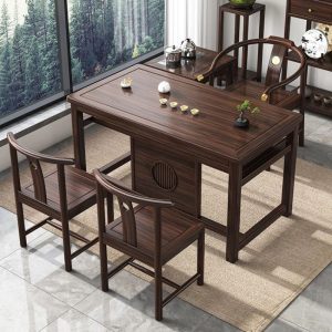 Anttique Small Chinese Ebony Wood Tea Ceremony Table Set With Water Drains