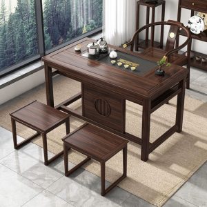 Anttique Small Chinese Ebony Wood Tea Ceremony Table Set With Water Drains