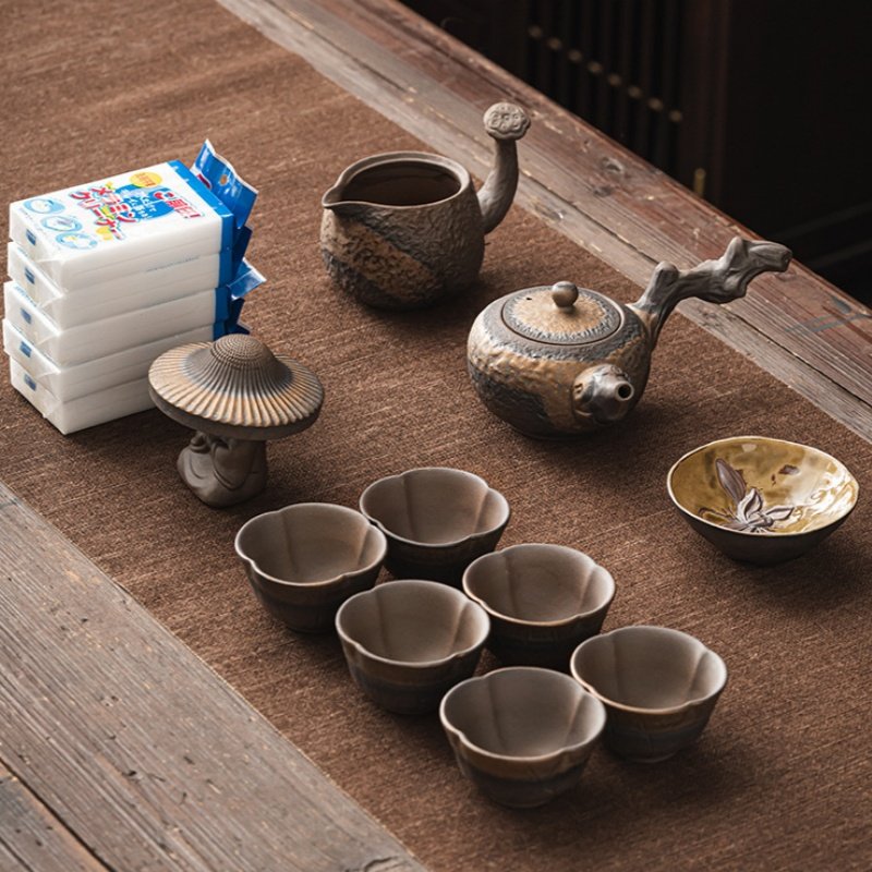Traditional Handmade Iron Pottery Antique Valuable Authentic Tea Set Japanese Traditional Handmade Iron Pottery Antique Valuable Authentic Tea Set Japanese
