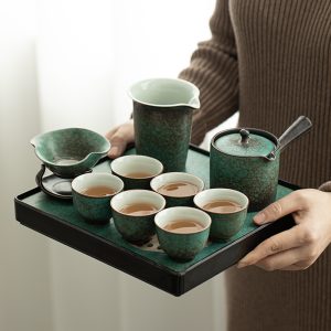 Antique Ice Crackle Glaze Lotus Seedpod Ceramic Japanese Tea Set