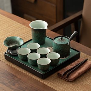 Antique Ice Crackle Glaze Lotus Seedpod Ceramic Japanese Tea Set