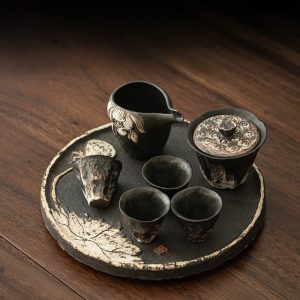 Traditional Rough Pottery Valuable Antique Japanese Tea Ceremony Set