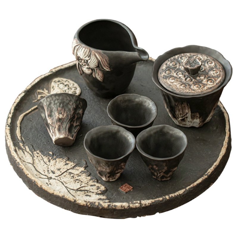 Traditional Rough Pottery Valuable Antique Japanese Tea Ceremony Set Traditional Rough Pottery Valuable Antique Japanese Tea Ceremony Set