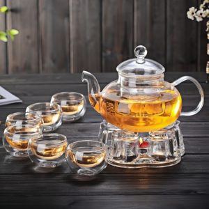 Transparent Clear Glass Heat Resistant Tea Set For Blooming Tea