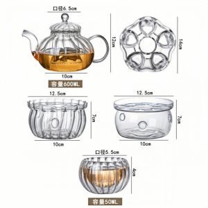 Transparent Pumpkin Shaped Double Wall Glass Tea Set