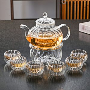 Transparent Pumpkin Shaped Double Wall Glass Tea Set