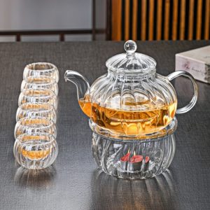 Transparent Pumpkin Shaped Double Wall Glass Tea Set