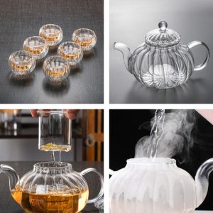 Transparent Pumpkin Shaped Double Wall Glass Tea Set