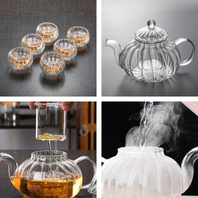 Transparent Pumpkin Shaped Double Wall Glass Tea Set Transparent Pumpkin Shaped Double Wall Glass Tea Set