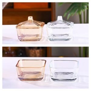 Transparent And Amber Square Vintage Clear Glass Candy Jars With Lids