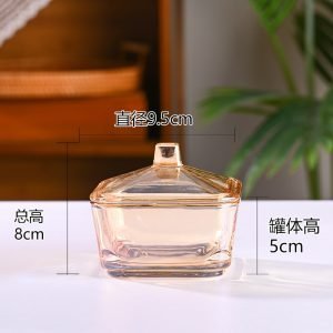 Transparent And Amber Square Vintage Clear Glass Candy Jars With Lids