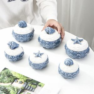 Unique Ocean-themed Personalised Decorative M&m Ceramic Bulk Candy Jars With Lids For Party