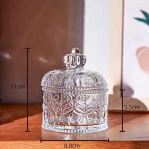 Vintage Relief Small Glass Candy Jar Gift With Crown Lid For Party