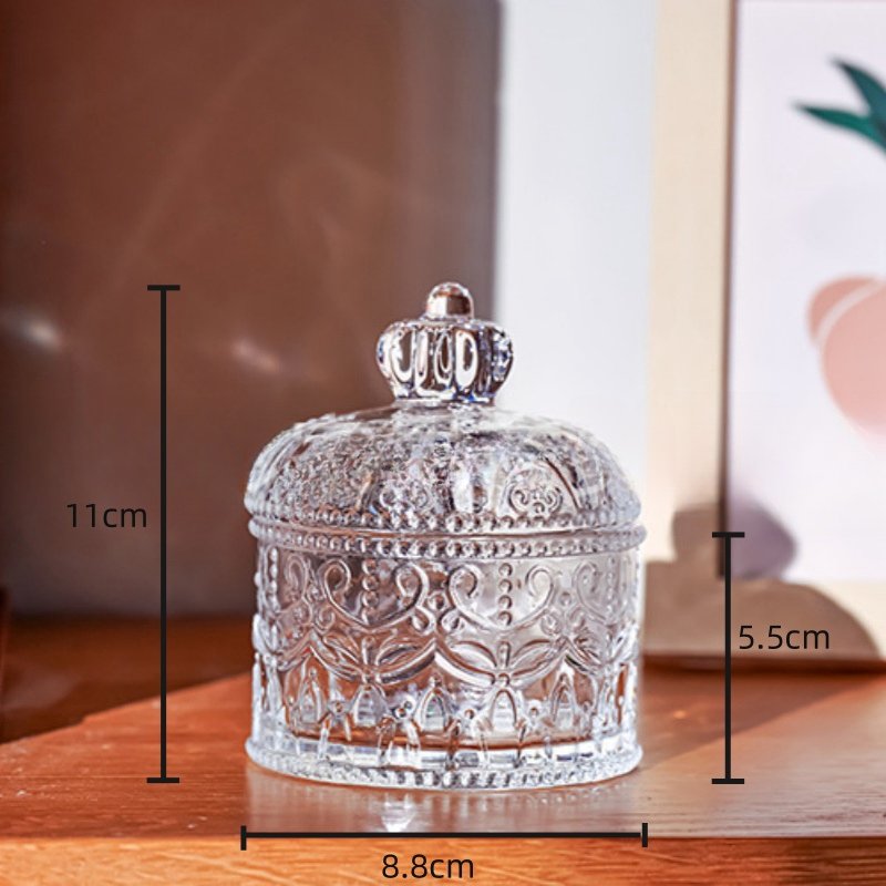 Vintage Relief Small Glass Candy Jar Gift With Crown Lid For Party Vintage Relief Small Glass Candy Jar Gift With Crown Lid For Party