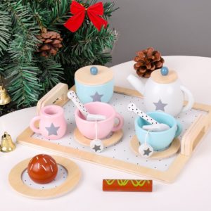 Cute Purple Rabbit Wooden Childs Afternoon Tea Party Set For Little Girls