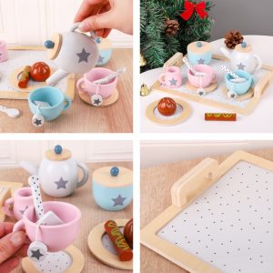 Cute Purple Rabbit Wooden Childs Afternoon Tea Party Set For Little Girls