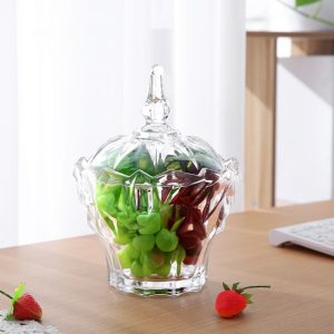 Vntage Crown Diamond Pattern Crystal Bulk Clear Glass Candy Jar With Lids