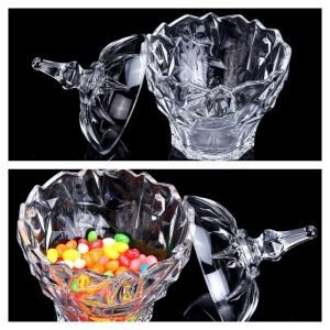 Vntage Crown Diamond Pattern Crystal Bulk Clear Glass Candy Jar With Lids
