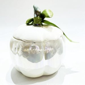 White And Silver Unique Decorative Ceramic Halloween Pumpkin Candy Table Jars With Lids