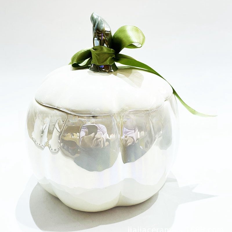 White And Silver Unique Decorative Ceramic Halloween Pumpkin Candy Table Jars With Lids White And Silver Unique Decorative Ceramic Halloween Pumpkin Candy Table Jars With Lids