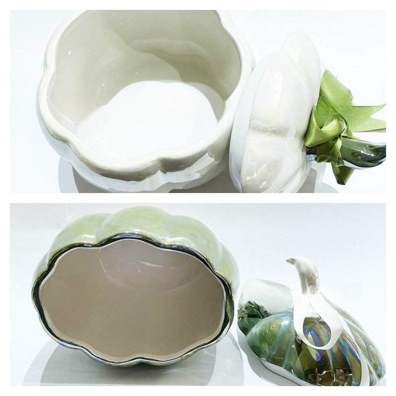 White And Silver Unique Decorative Ceramic Halloween Pumpkin Candy Table Jars With Lids White And Silver Unique Decorative Ceramic Halloween Pumpkin Candy Table Jars With Lids