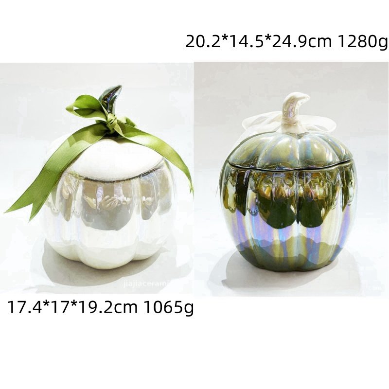 White And Silver Unique Decorative Ceramic Halloween Pumpkin Candy Table Jars With Lids White And Silver Unique Decorative Ceramic Halloween Pumpkin Candy Table Jars With Lids