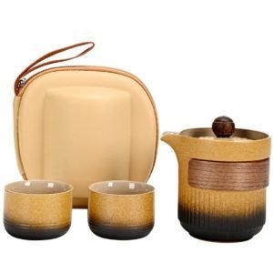 Orange Peanut Shaped Ceramic Portable Tea Set Travel Case For One
