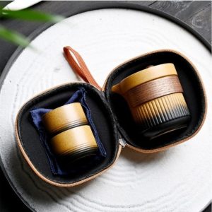 Orange Peanut Shaped Ceramic Portable Tea Set Travel Case For One