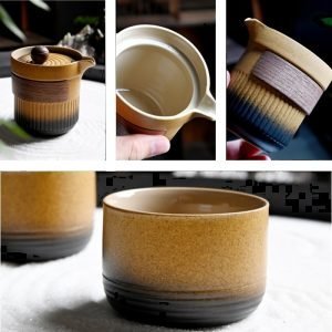 Orange Peanut Shaped Ceramic Portable Tea Set Travel Case For One