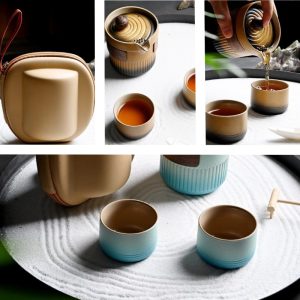 Orange Peanut Shaped Ceramic Portable Tea Set Travel Case For One