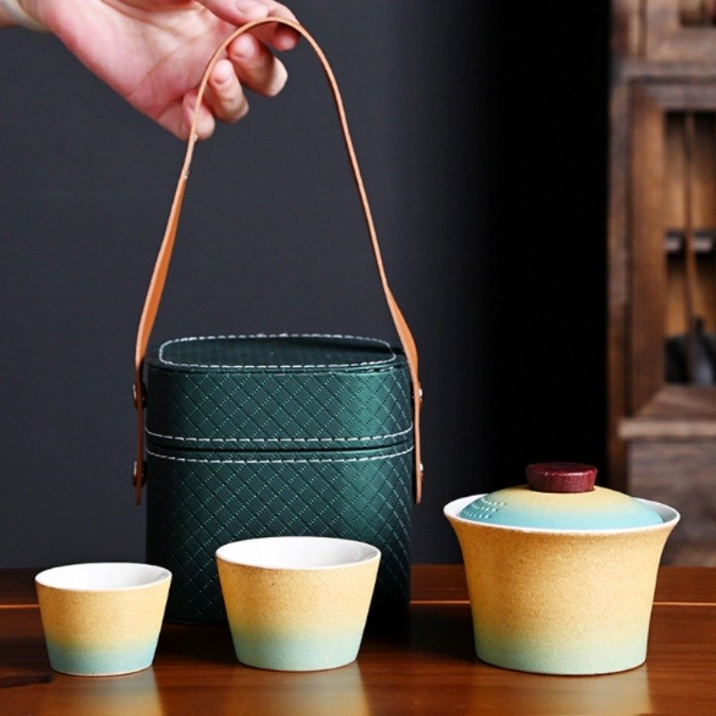 Orange Peanut Shaped Ceramic Portable Tea Set Travel Case For One Orange Peanut Shaped Ceramic Portable Tea Set Travel Case For One