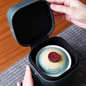 Orange Peanut Shaped Ceramic Portable Tea Set Travel Case For One