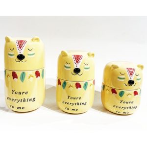Yellow M&m Ceramic Cute Cat Bulk Candy Display Jars With Lid For Candy Buffet In Bulk