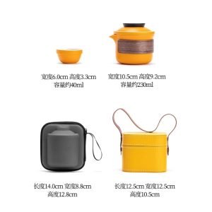Orange Peanut Shaped Ceramic Portable Tea Set Travel Case For One