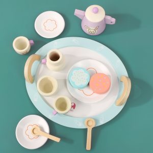 Cute Purple Rabbit Wooden Childs Afternoon Tea Party Set For Little Girls