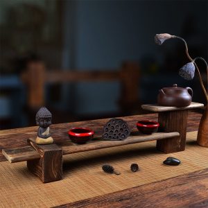 Creative Antique Wood Long Tea Shelf And Tea Cup Display Stand