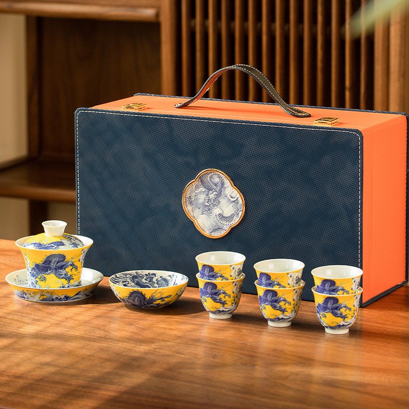 5.41fl Oz/160ml Best Yellow Glaze Dragon Playing In Water Jingdezhen Porcelain Royal Gaiwan Tea Set 5.41fl Oz/160ml Best Yellow Glaze Dragon Playing In Water Jingdezhen Porcelain Royal Gaiwan Tea Set