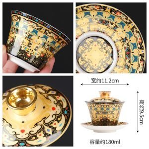 6.08fl Oz/180ml Tibetan Art Thangka Painting Ceramic Gaiwan Tea Set With Hover Lid
