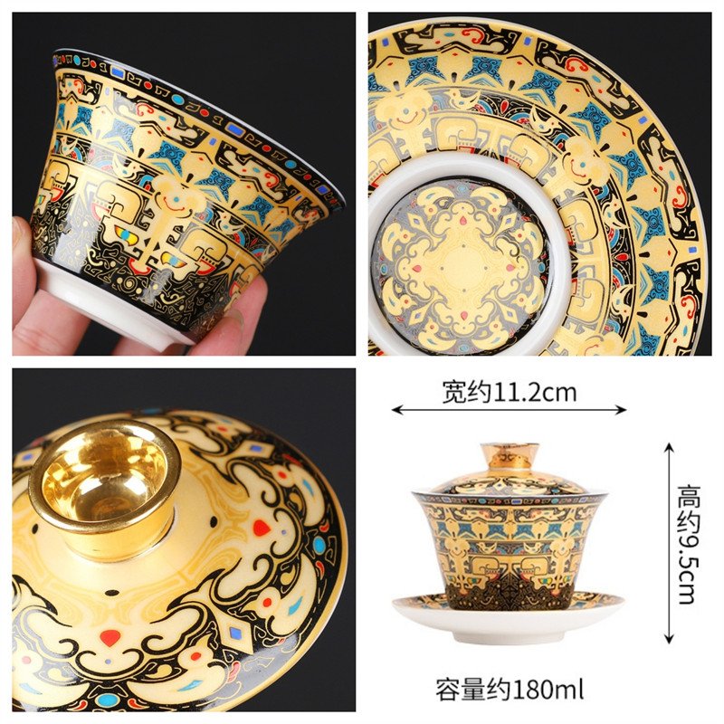 6.08fl Oz/180ml Tibetan Art Thangka Painting Ceramic Gaiwan Tea Set With Hover Lid 6.08fl Oz/180ml Tibetan Art Thangka Painting Ceramic Gaiwan Tea Set With Hover Lid