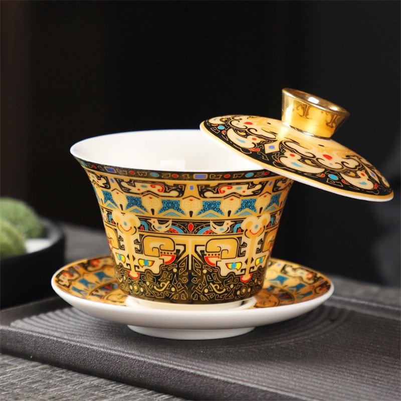 6.08fl Oz/180ml Tibetan Art Thangka Painting Ceramic Gaiwan Tea Set With Hover Lid 6.08fl Oz/180ml Tibetan Art Thangka Painting Ceramic Gaiwan Tea Set With Hover Lid