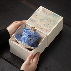 6.08fl Oz/180ml Vintage Chinese Dragon Walking In Flower Sea Pattern Porcelain Gaiwan With Hover Lid