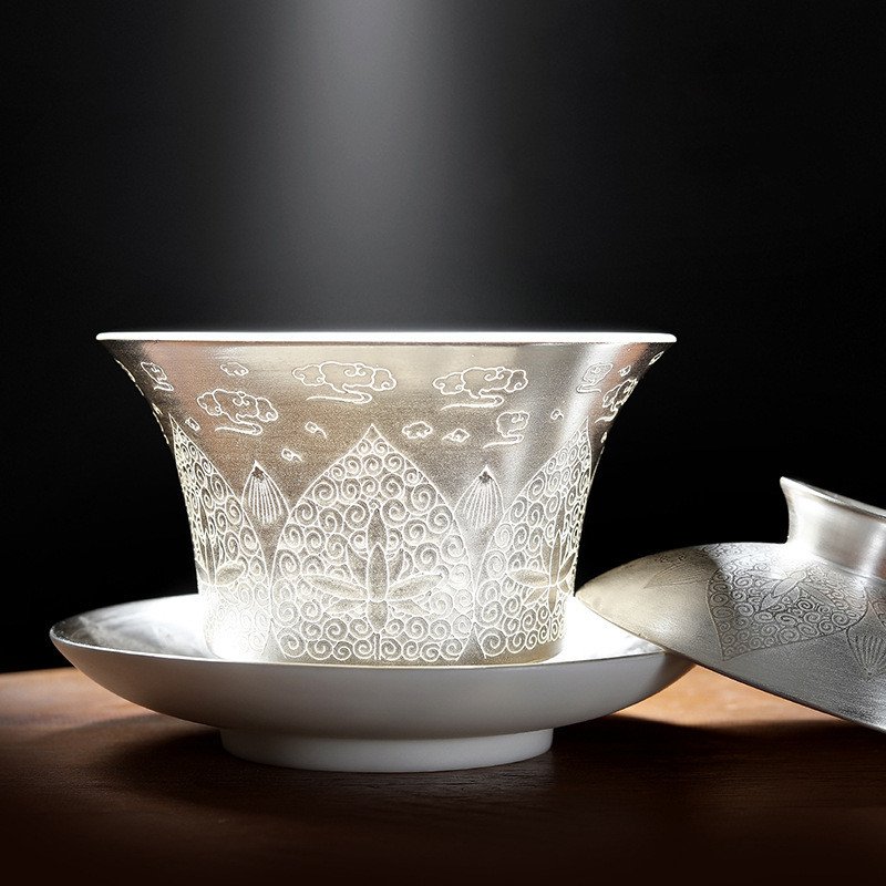 5.07fl Oz/150ml Pure Gold Or Sterling Silver Glaze Ceramic Gaiwan Tea Cup 5.07fl Oz/150ml Pure Gold Or Sterling Silver Glaze Ceramic Gaiwan Tea Cup