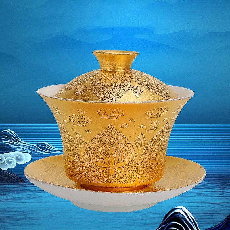 5.07fl Oz/150ml Pure Gold Or Sterling Silver Glaze Ceramic Gaiwan Tea Cup 5.07fl Oz/150ml Pure Gold Or Sterling Silver Glaze Ceramic Gaiwan Tea Cup