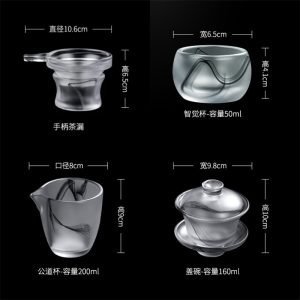 Antique Clear Frosted Ink Colored Glaze Glass Tea Set