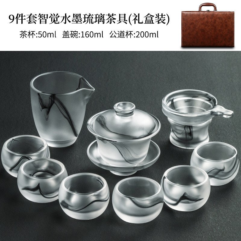 Antique Clear Frosted Ink Colored Glaze Glass Tea Set Antique Clear Frosted Ink Colored Glaze Glass Tea Set