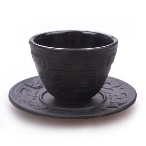 2 Fl Oz/60 Ml Black Rich Pattern Cast Iron Coffee Tea Mug Set